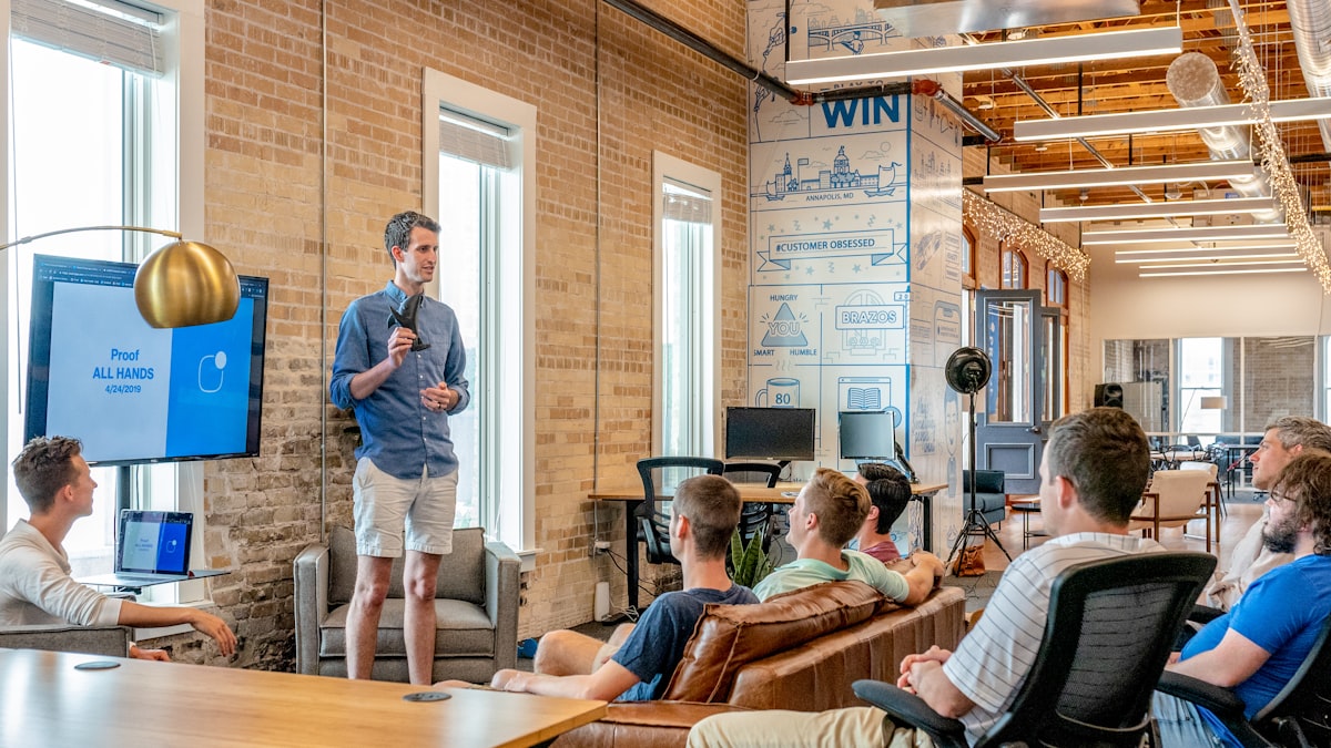 Team discussion in a bright office